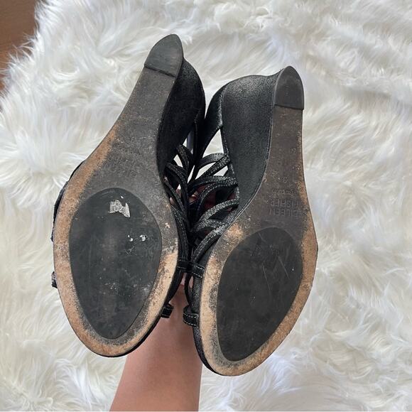 Eileen Fisher | Women’s Black Metallic Silver Fara Cage Open Toe Wedge Sandals 9 - Picture 8 of 9